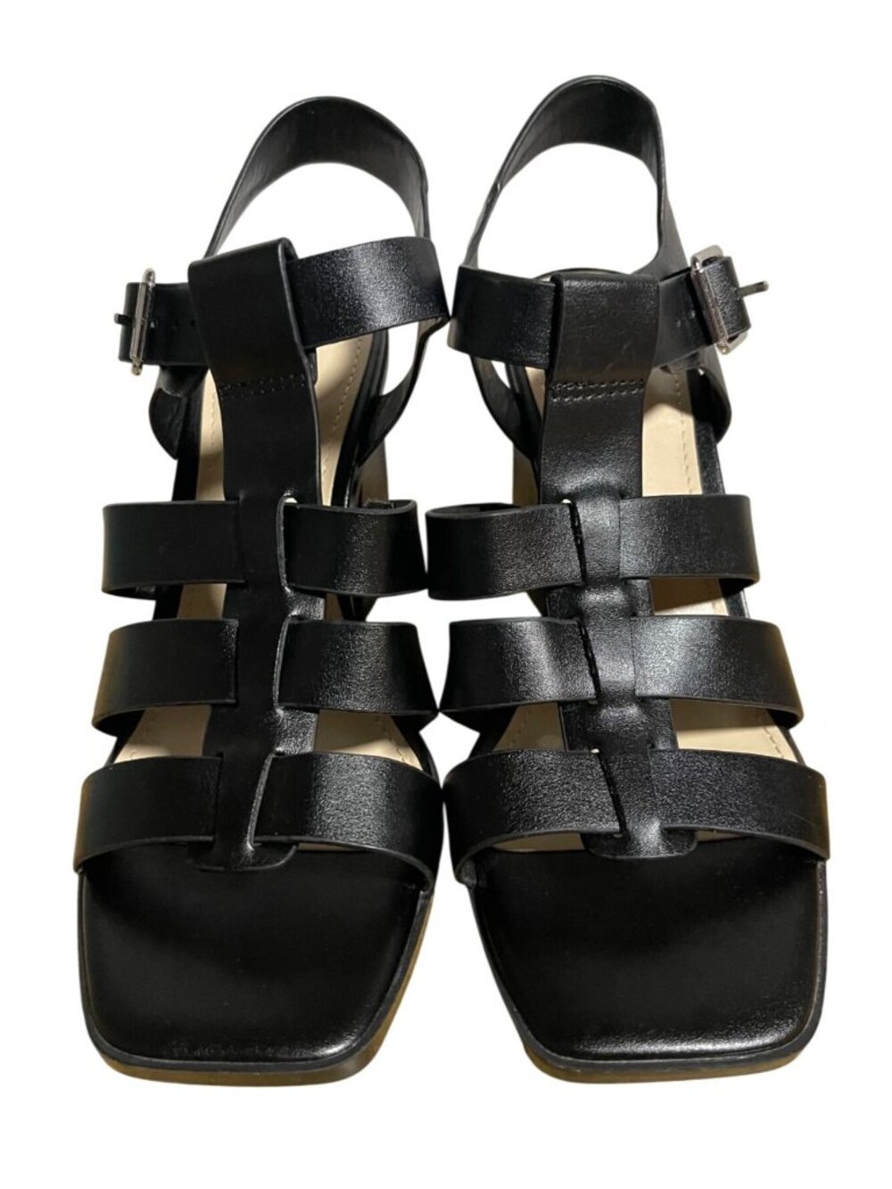 Marc Fisher Fynlee Black Strappy Fisherman Sandals Size 8 M High Block Heels